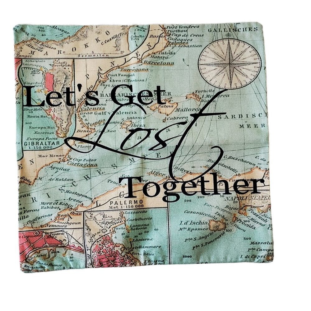 Smilyard World Map Pillow Cover Lets Get Lost Together